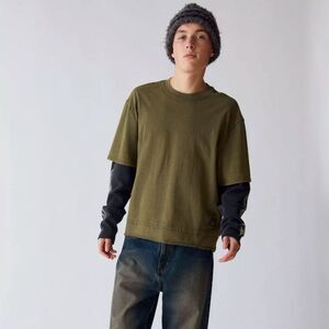 GUESS Originals Eco Double Layered Tee Men's M Green & Black NWT